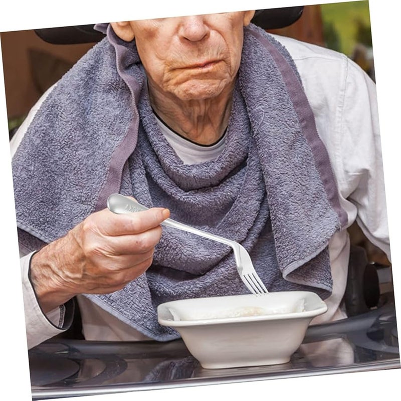 Ergonomic Angled Spoon and Fork for Elderly Right Handed Stainless Steel Self Feeding Assist Utensils - Image 4